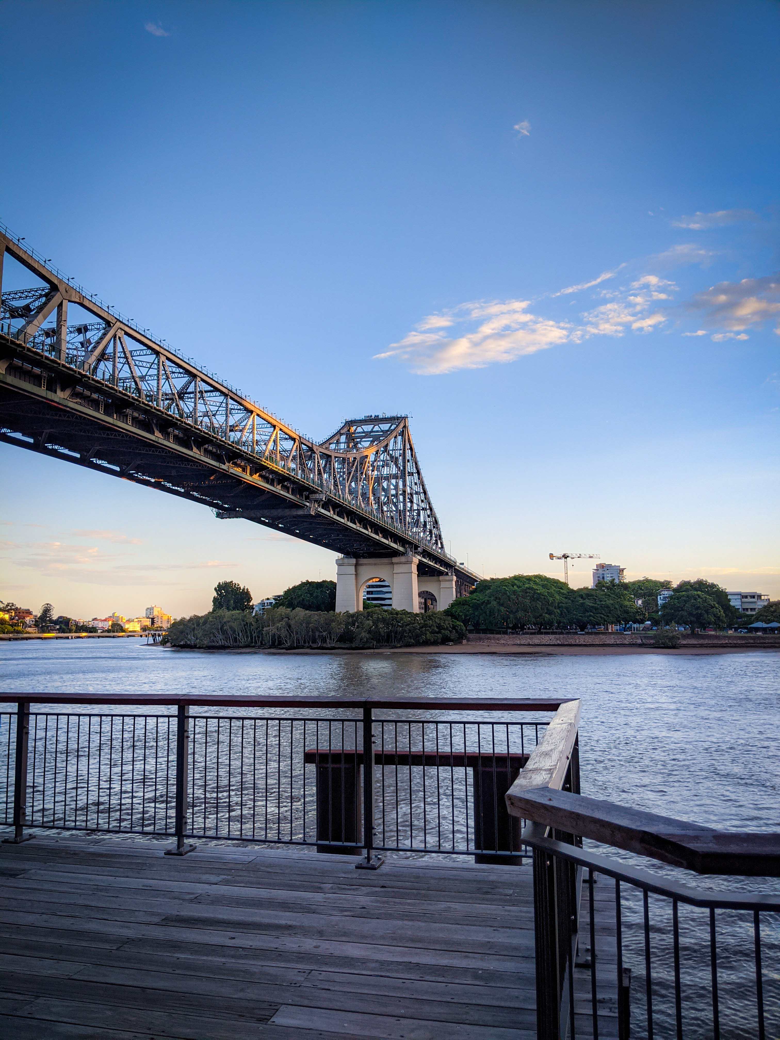 Looking across the Brisbane River to the south support of the Storey Bridge