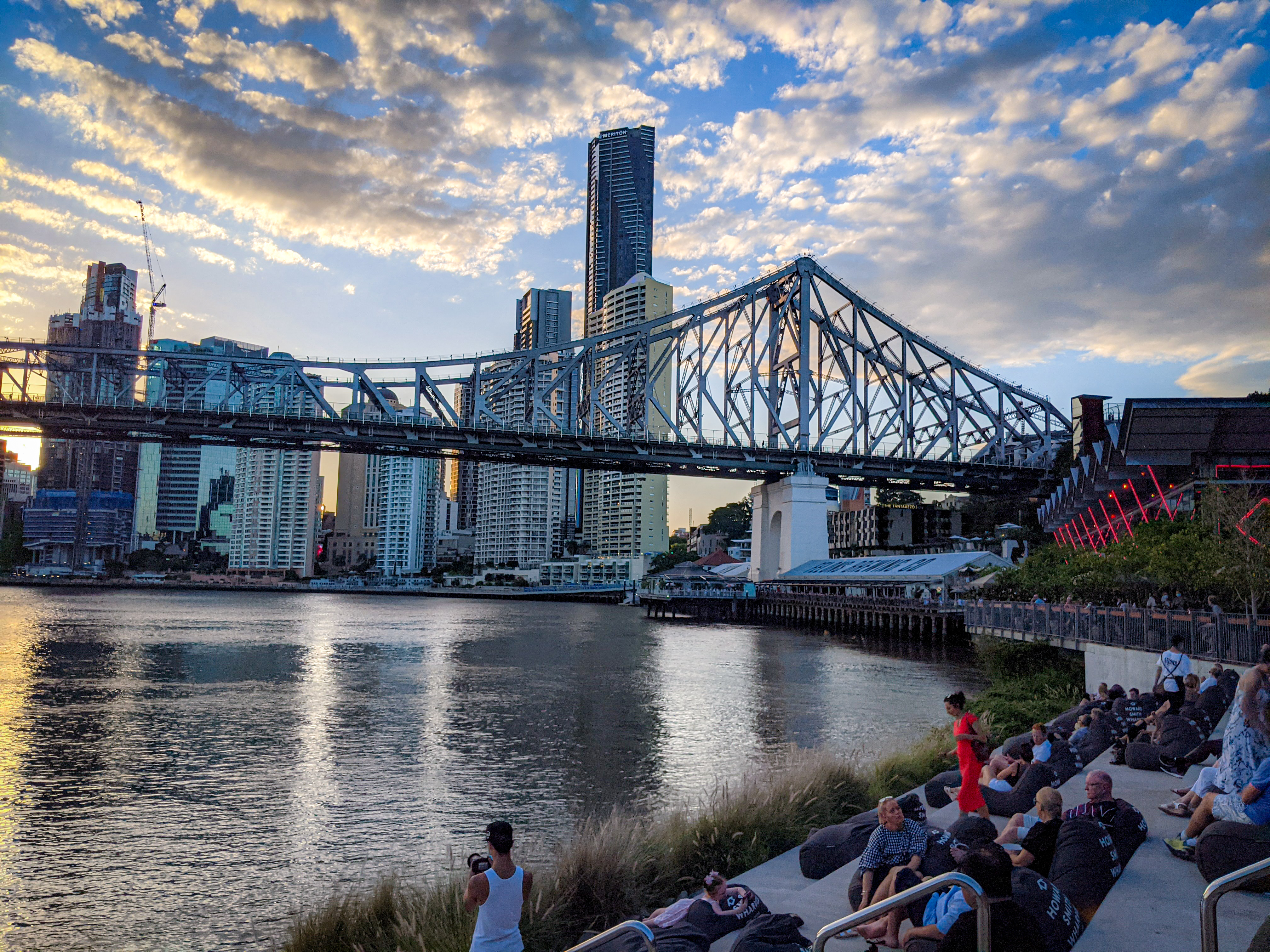 A new -to me- seating area at Howard Smith Wharves where you can recline and watch the sun set behind the Brisbane CBD