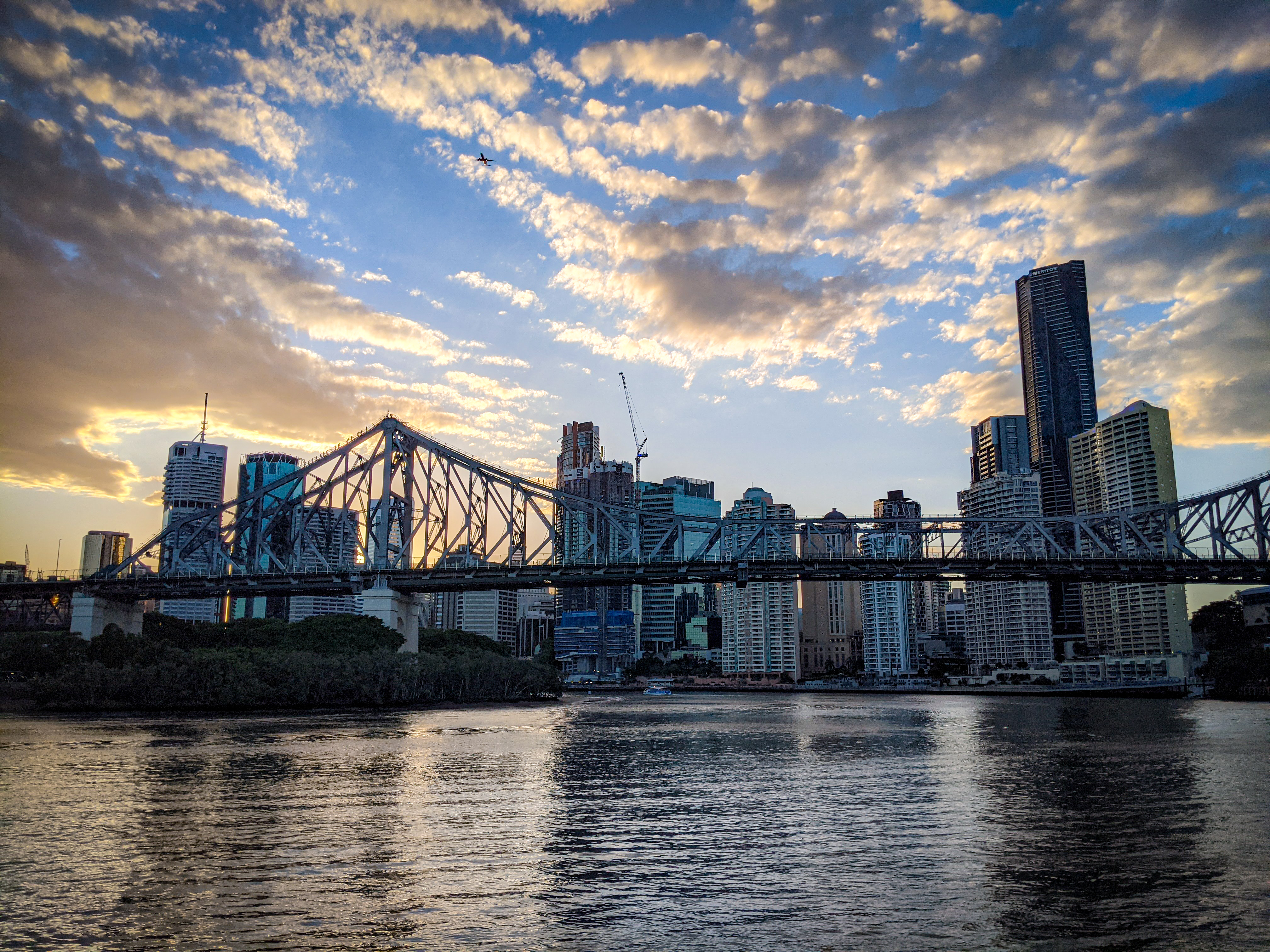 The sun setting over the Brisbane CBD and Storey Bridge