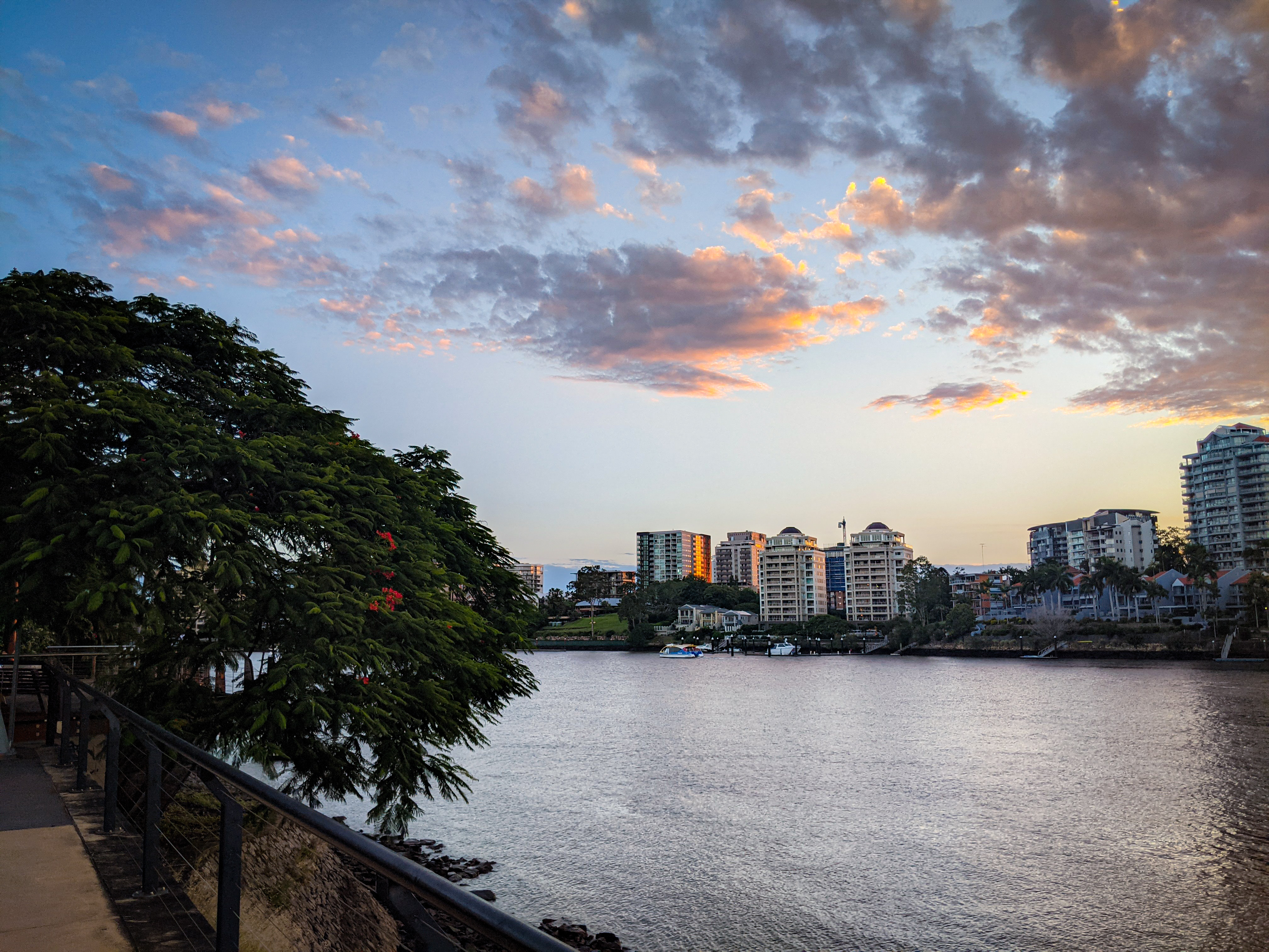 The Brisbane River with small cat ferries