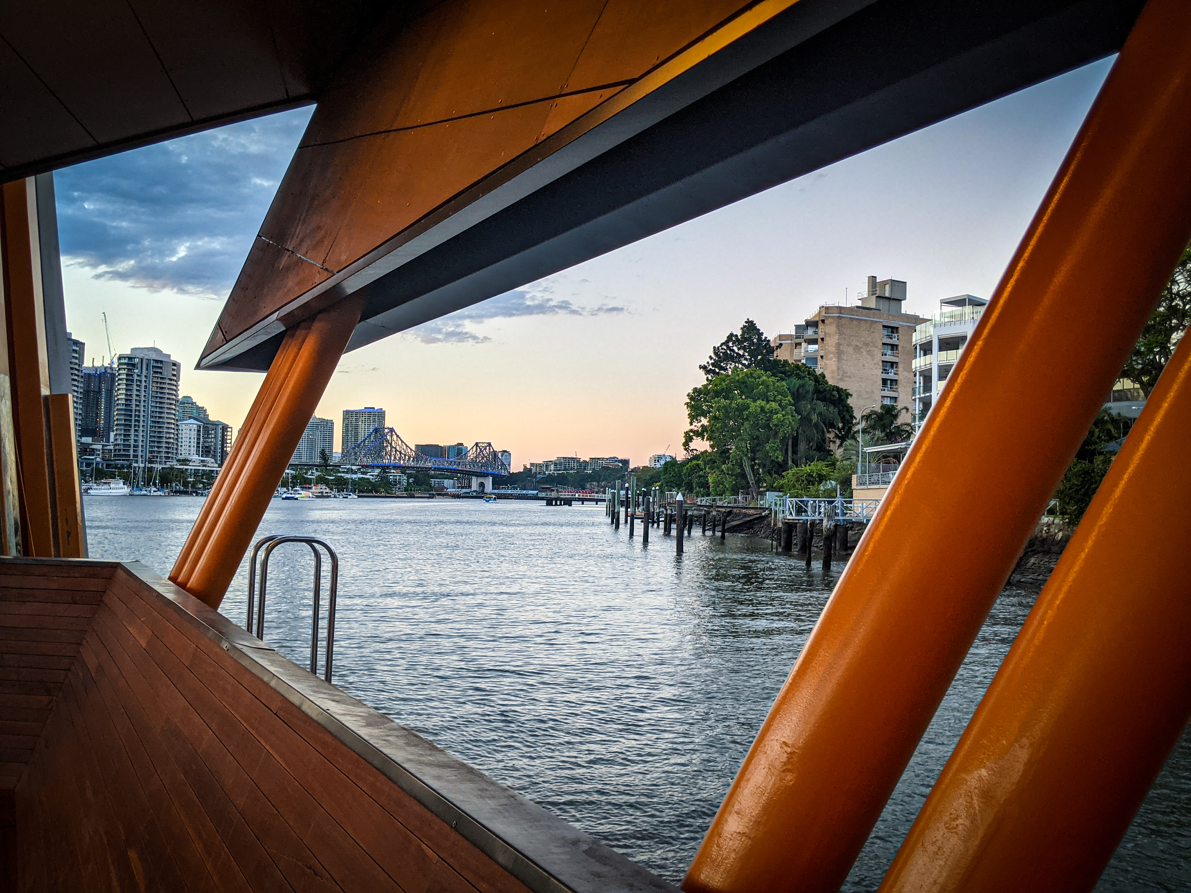 Looking back to the Storey Bridge from the Sydney Street Ferry Stop